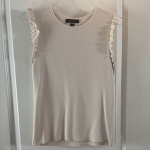 Ann Taylor Cream Sleeveless Ruffle-Trim Knit Shell